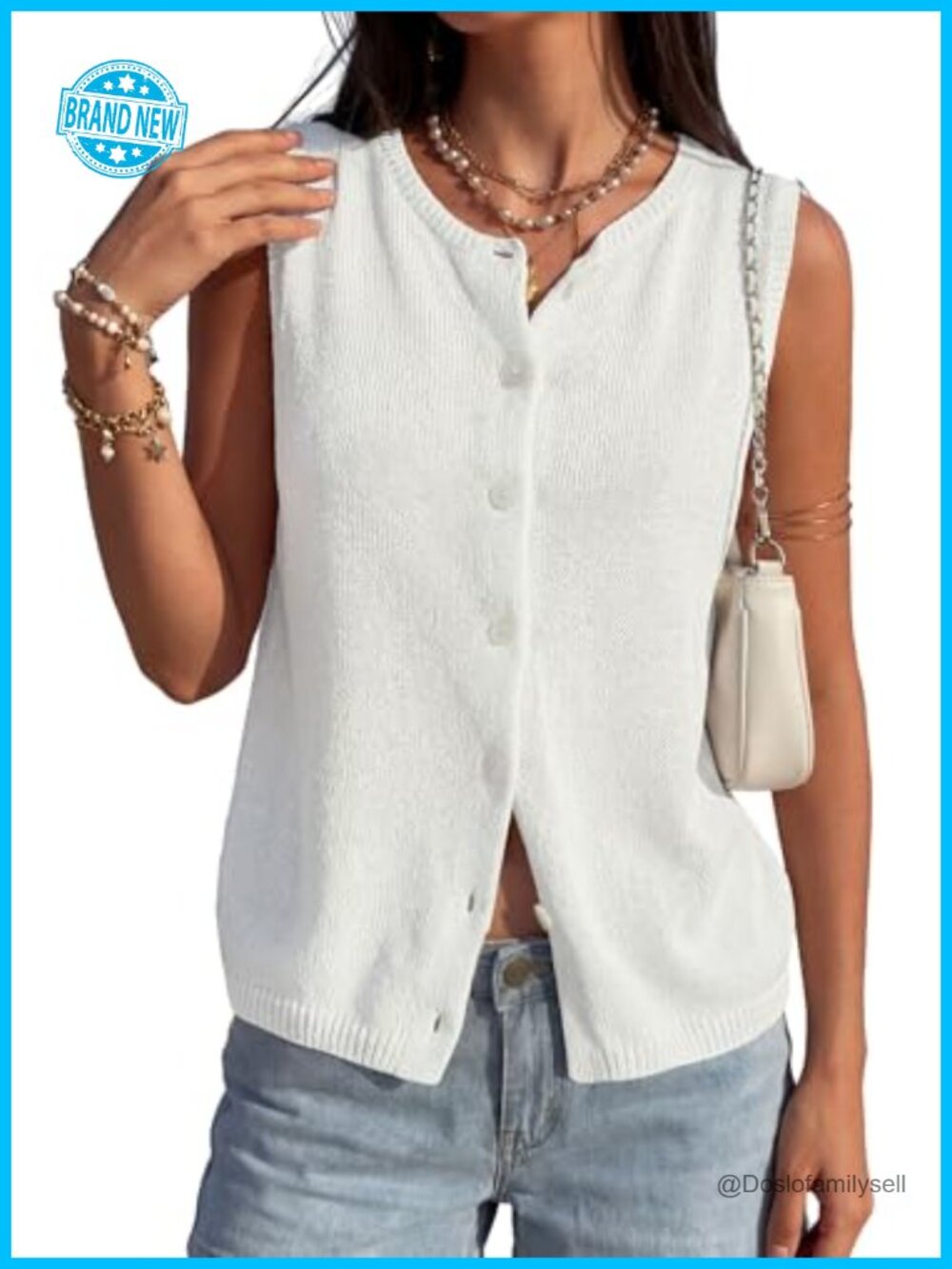 Women's Button Up Sweater Vest Sleeveless Crew Neck 100% Viscose